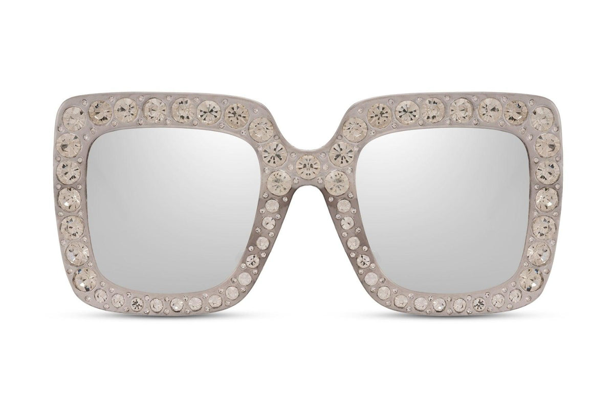 Neely Oversized Silver Studded Square Sunglasses - Blissfully Brand -  Retro Vegas Rhinestone