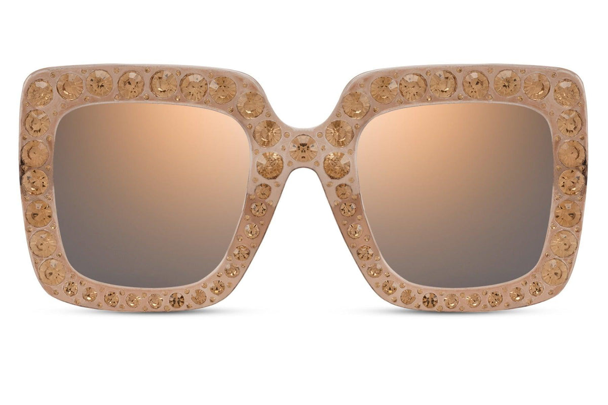 Neely Oversized Gold Studded Square Sunglasses - Blissfully Brand - Retro Vegas Rhinestone 
