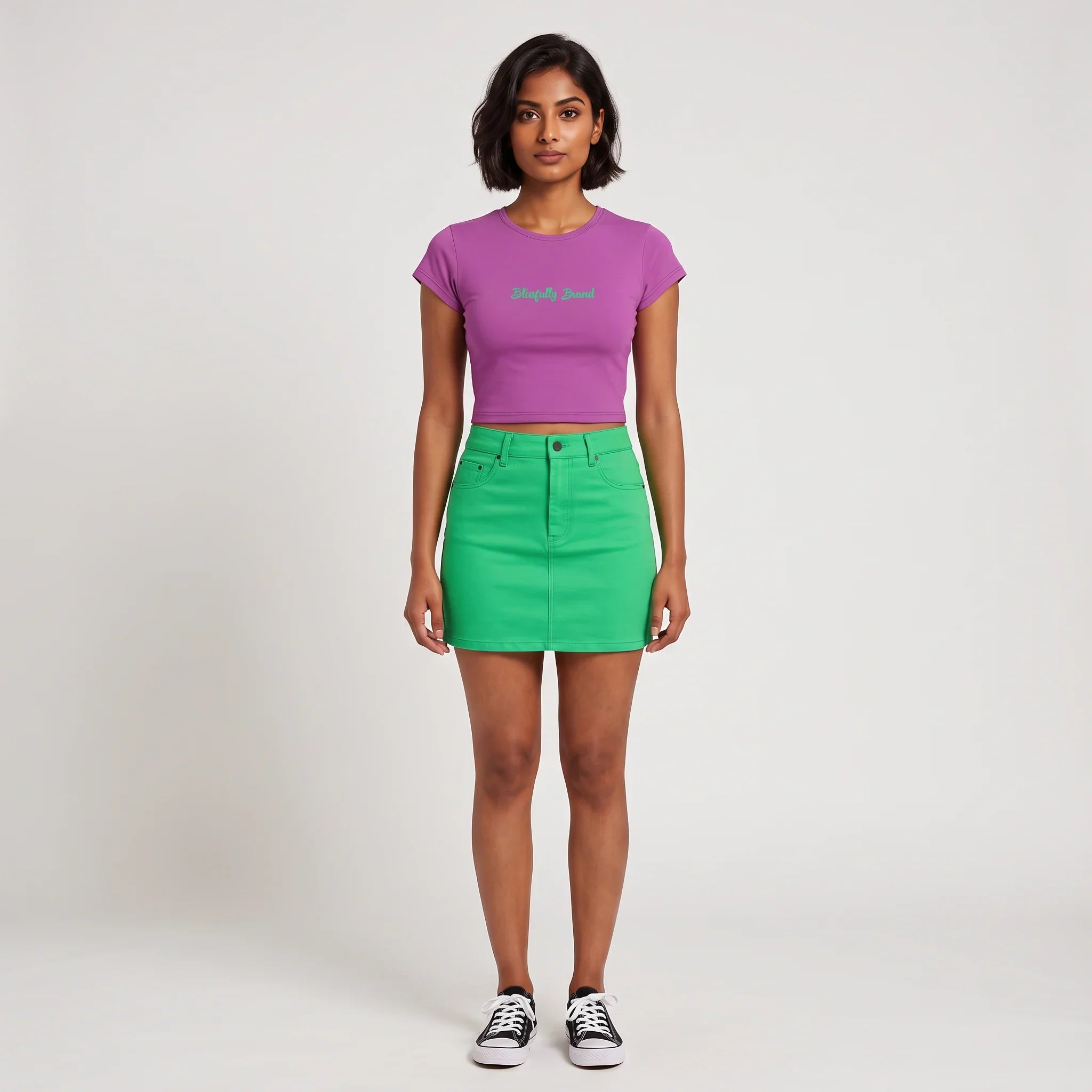 Nela Green Flexe Denim Mini Skirt
