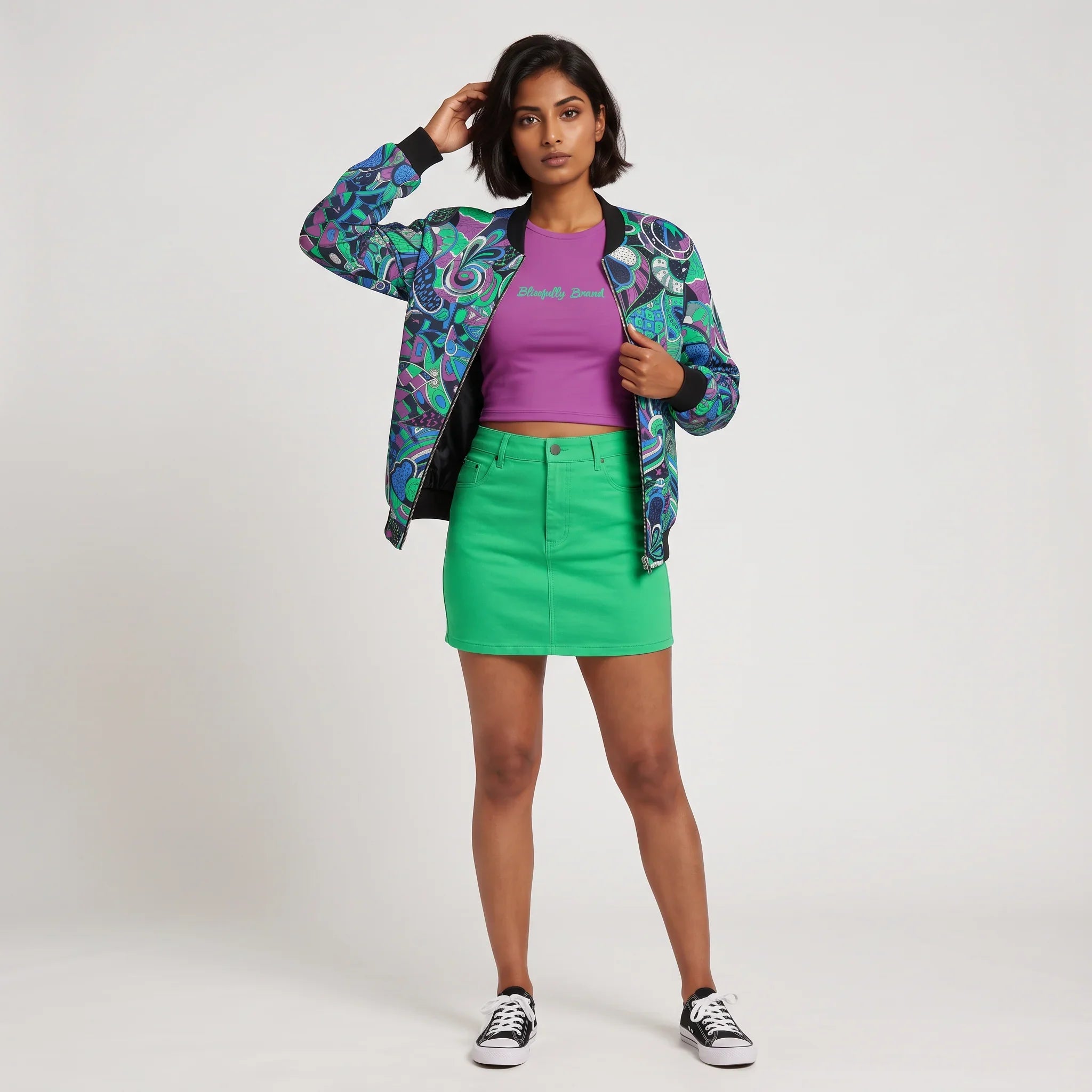 Nela Green Flexe Denim Mini Skirt