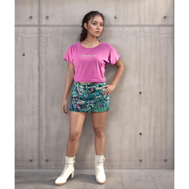 Psychedelic Retro Geometric Pattern colorful stretch denim mini skirt