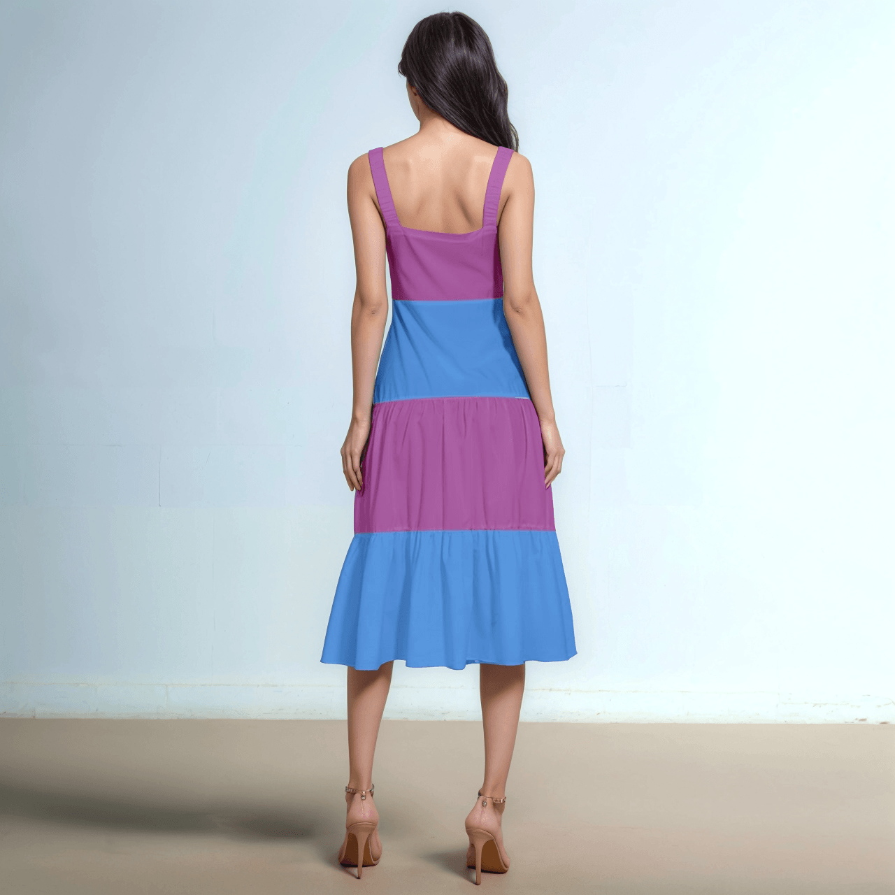 Nela Color Block Split End Corset Midi Dress