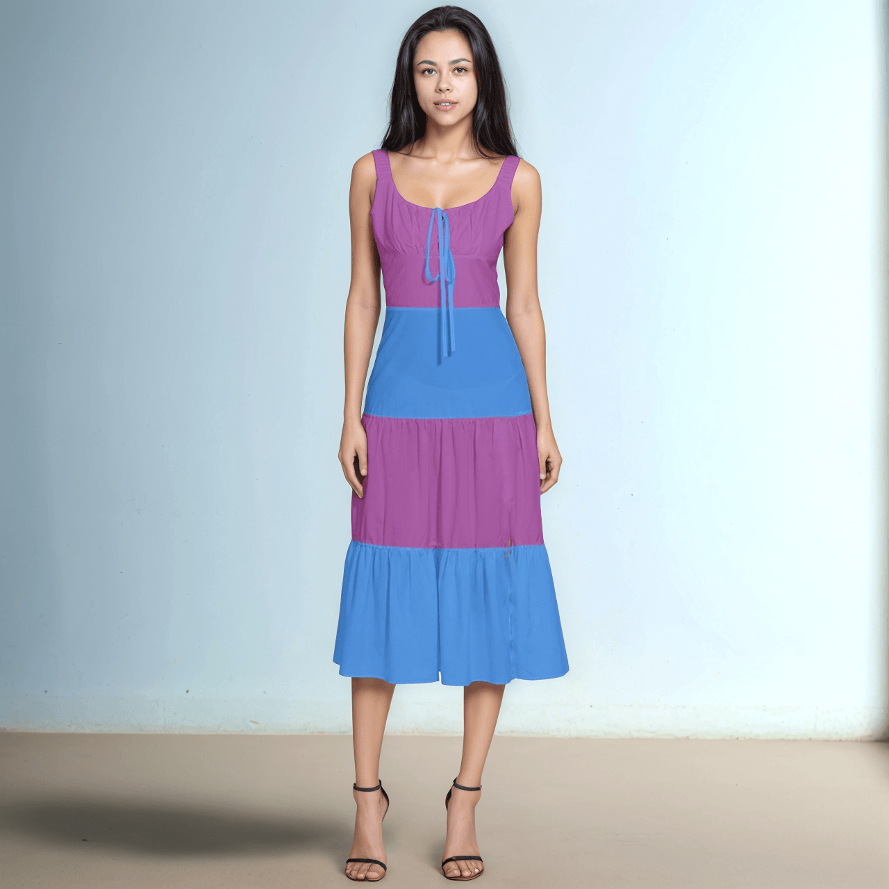 Nela Color Block Split End Corset Midi Dress