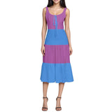 Nela Series Color-Block Midi Dress – Stylish Sleeveless Dress in Purple and Blue with Split end and Tiered Style - Summer Dress - Blissfully Brand