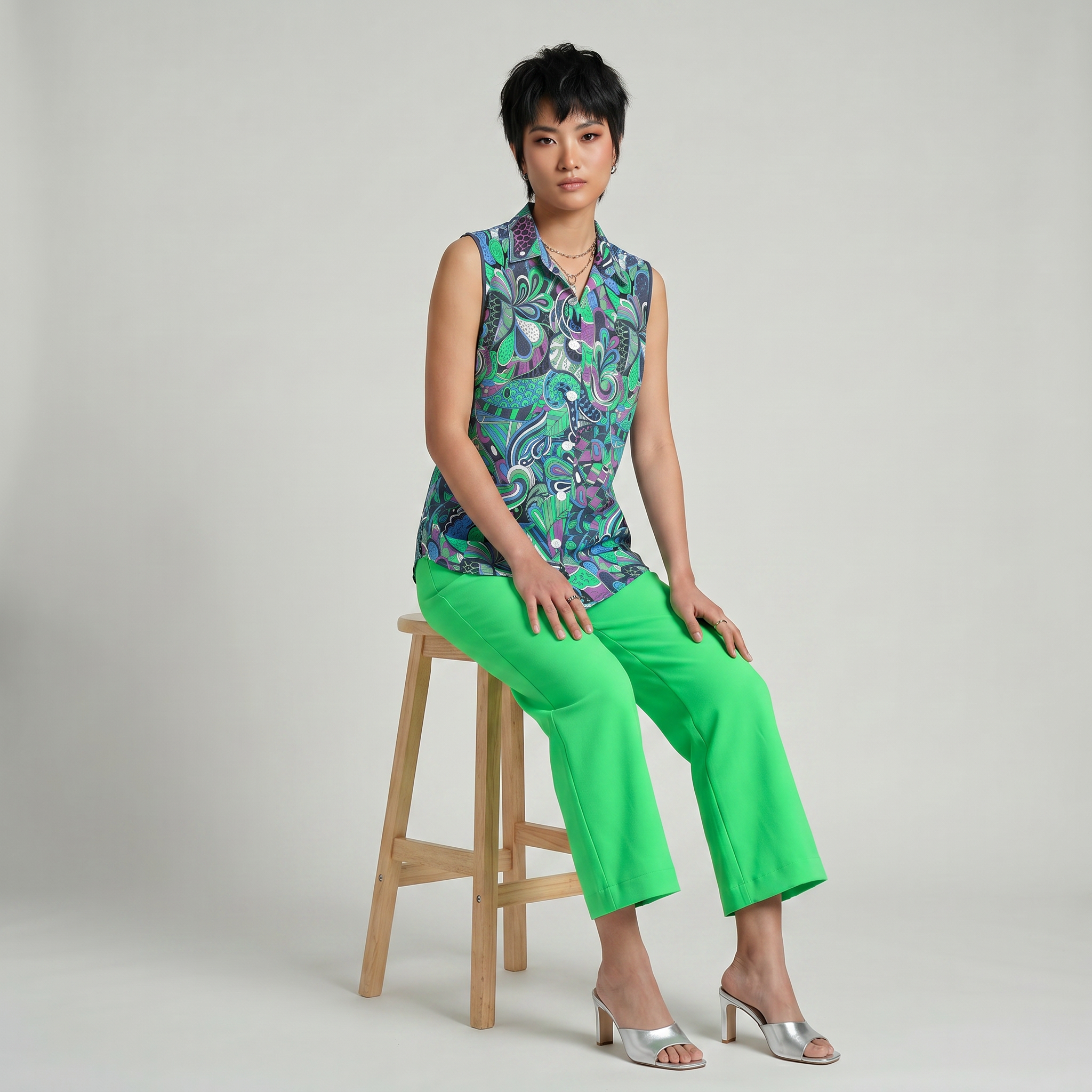 Nela Sleeveless Button-Down Collared Shirt