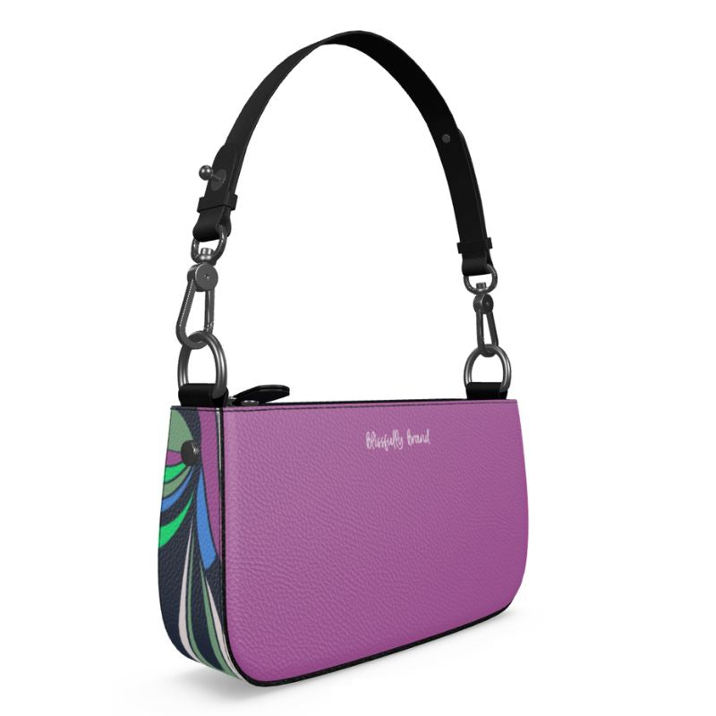 Nela Designer Handbag Box Style Zipper  leather shoulder bag with color block design Violet Blue Textured Adjustable Handbag Strap Handmade Blissfully Brand