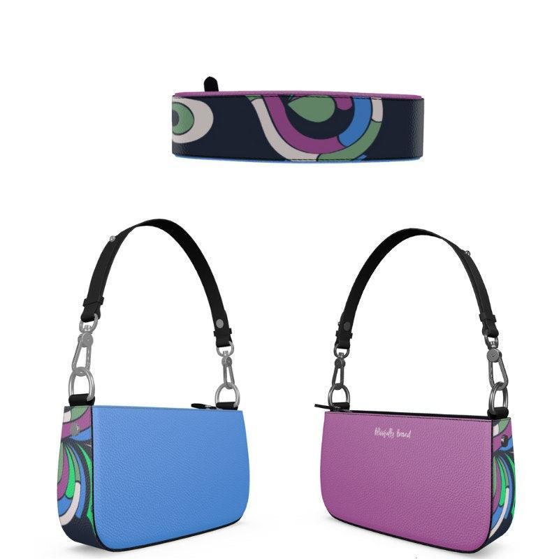 Nela Designer Handbag Box Style Zipper  leather shoulder bag with color block design Violet Blue Textured Adjustable Handbag Strap Handmade Blissfully Brand