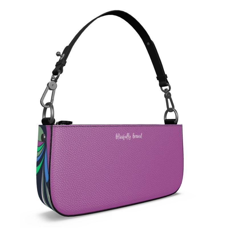 Nela Designer Handbag Box Style Zipper  leather shoulder bag with color block design Violet Blue Textured Adjustable Handbag Strap Handmade Blissfully Brand