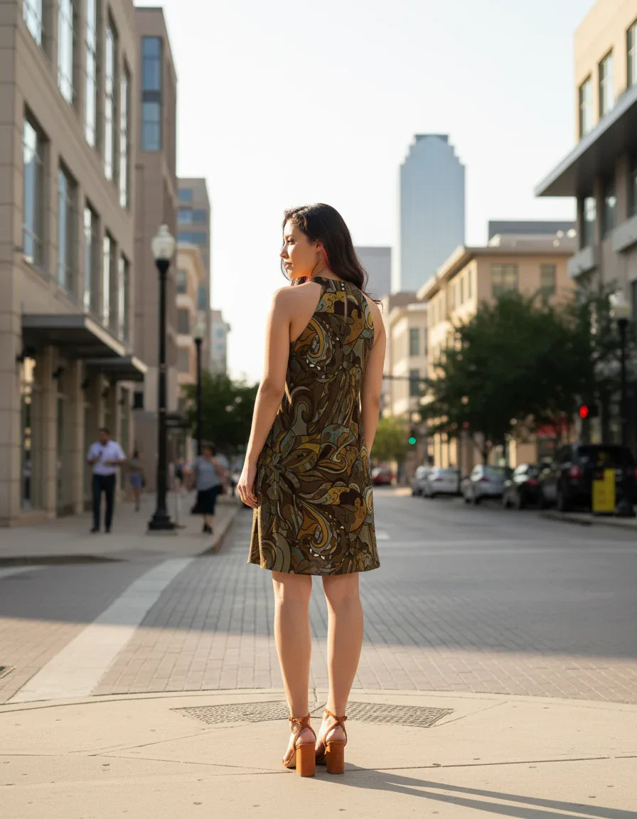 Ondas Halter Flare Dress