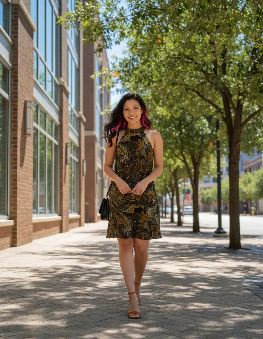 Ondas Halter Flare Dress