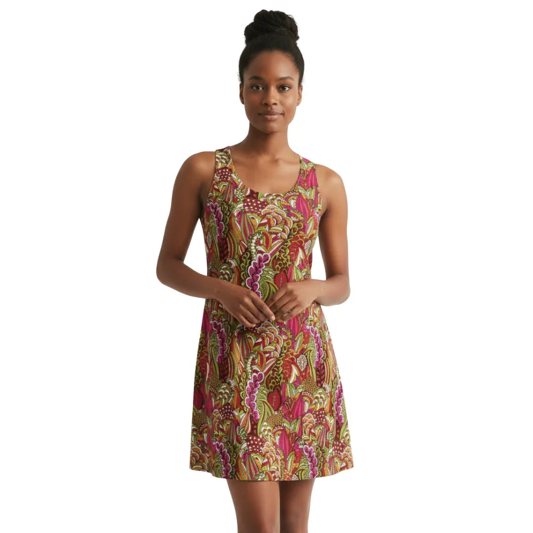 Onei Racerback Mini Dress - Psychedelic Paisley Floral Retro Vibrant Bold Funky Red Pink Green 