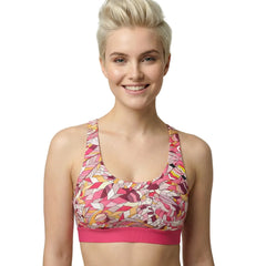 Blissfully Brand Perl Print Scoop Bralette in geometric mosaic pink, magenta, amber, and crimson — 4-way stretch peachskin knit with deep scoop back, handmade to order in Montreal