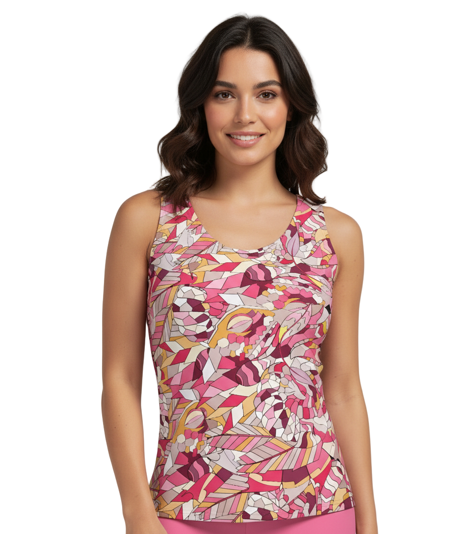 Perl Print Fitted Tank Top | Peachskin Jersey Knit | Vibrant & Soft  Pink Red and Orange Abstract Geometric Print - Blissfully Brand