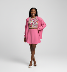 Perl Color Series Pink Relaxed Open Front Cardigan