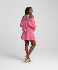 Perl Color Series Pink High Waisted Flare Mini Skirt