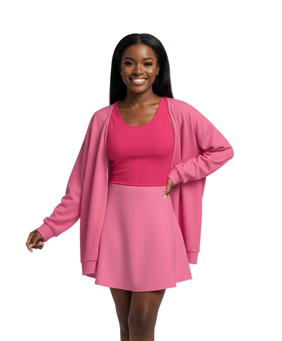 Perl Color Series Pink High Waisted Flare Mini Skirt