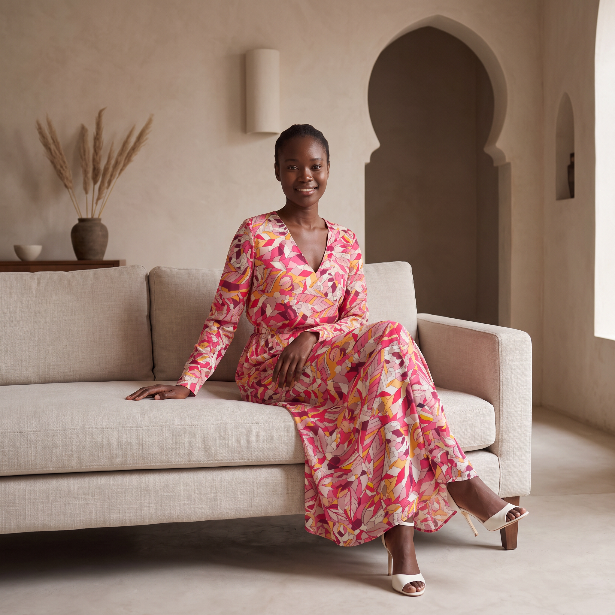 Perl Long Sleeve V-neck Maxi Dress