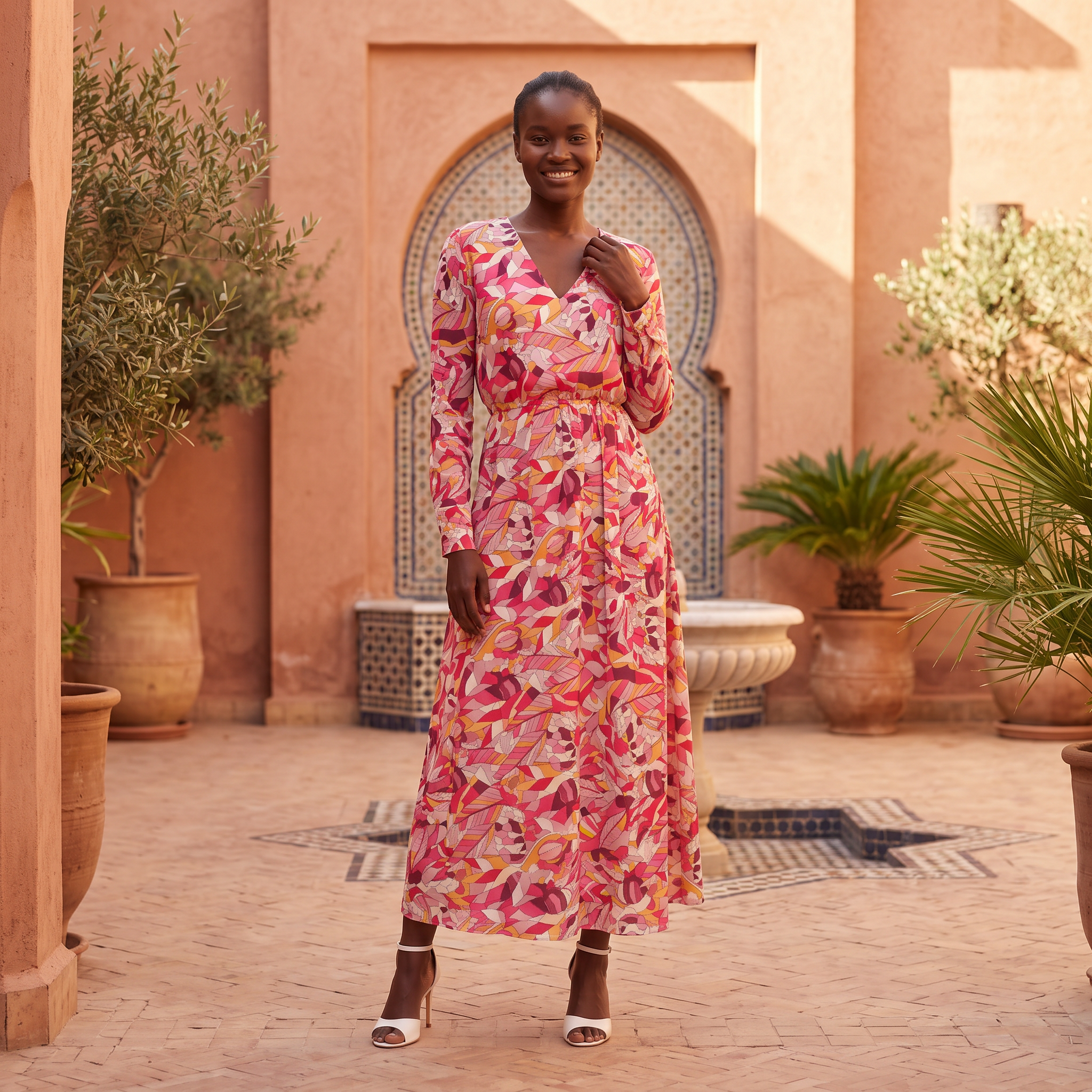 Perl Long Sleeve V-neck Maxi Dress