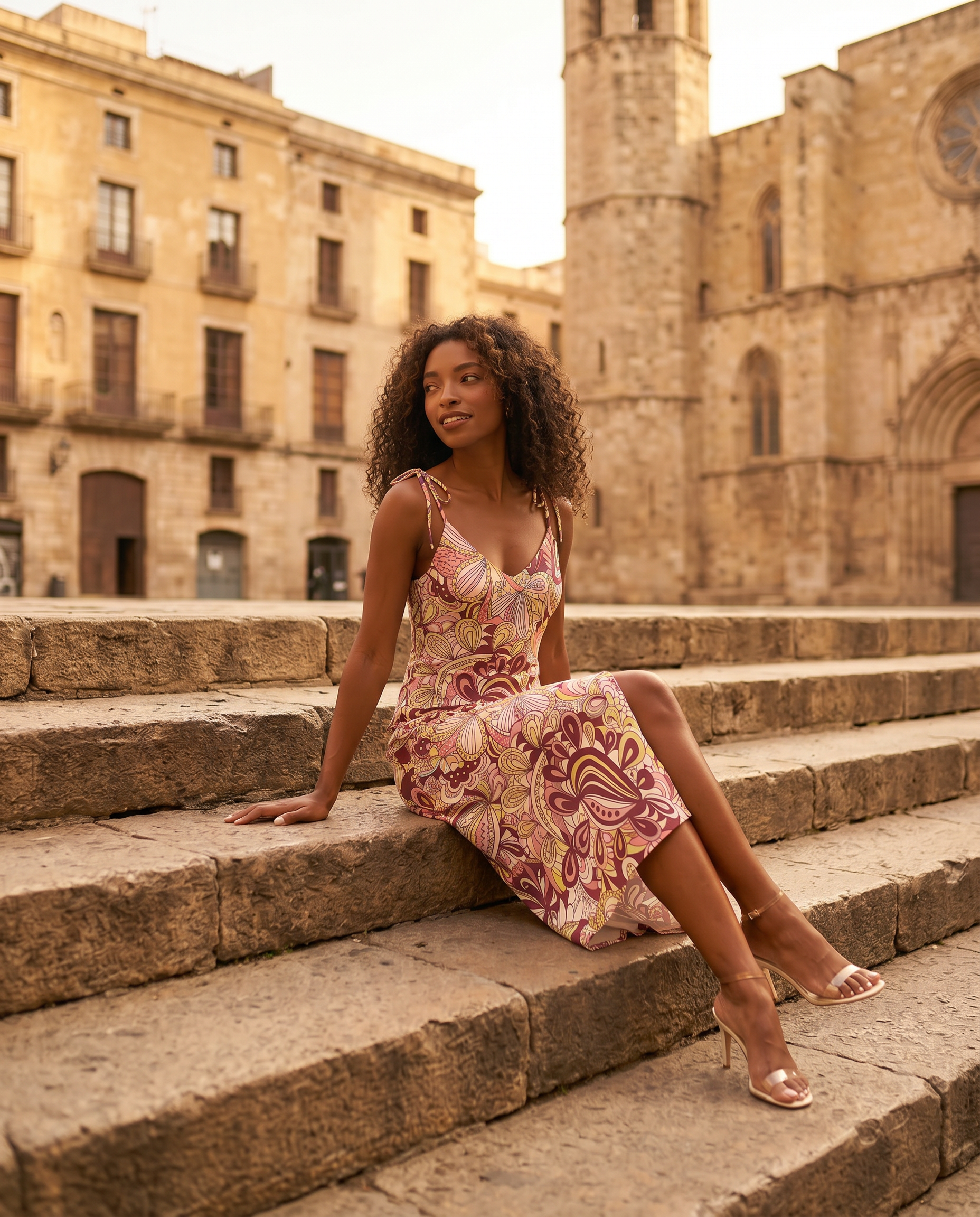 Piki Tie Strap Split Midi Dress