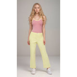 Piki Pastel yellow flared pants styled with pink tank top coordinates 2 piece comfortable casual wear - Blissfully Brand