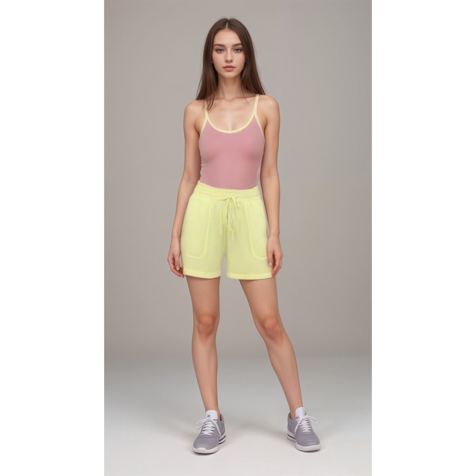 Piki Yellow Mid-Rise Drawstring Pocket Shorts