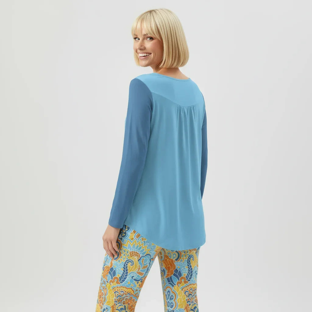 Pinsa Blue Babydoll Long Sleeve Top
