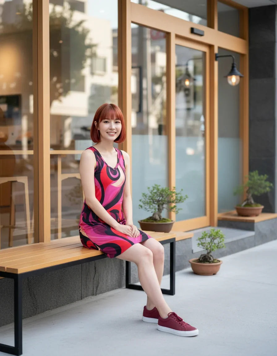 Prague Rib Knit V Neck Tank Dress - Airline Series