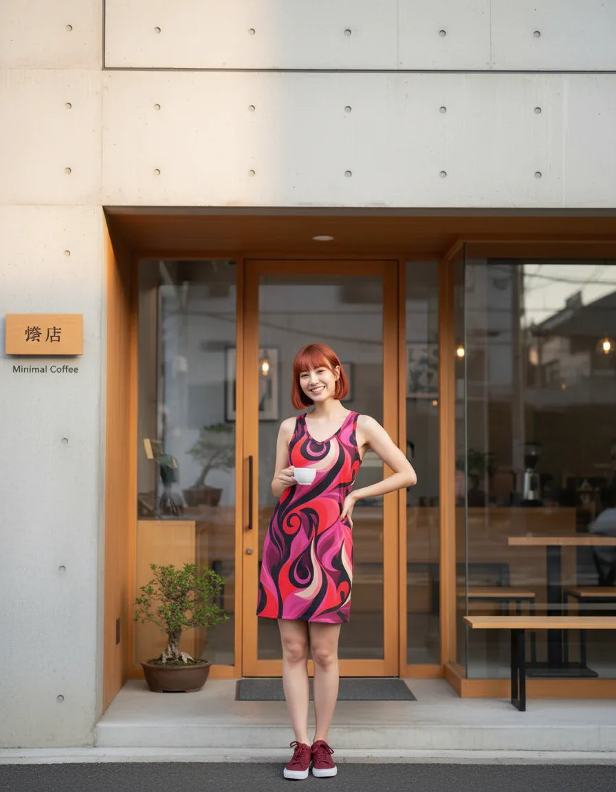 Prague Rib Knit V Neck Tank Dress - Airline Series