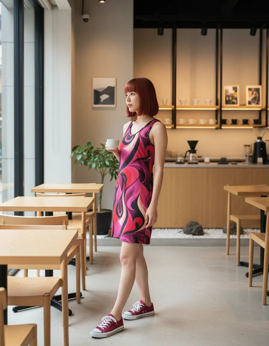 Prague Rib Knit V Neck Tank Dress - Airline Series