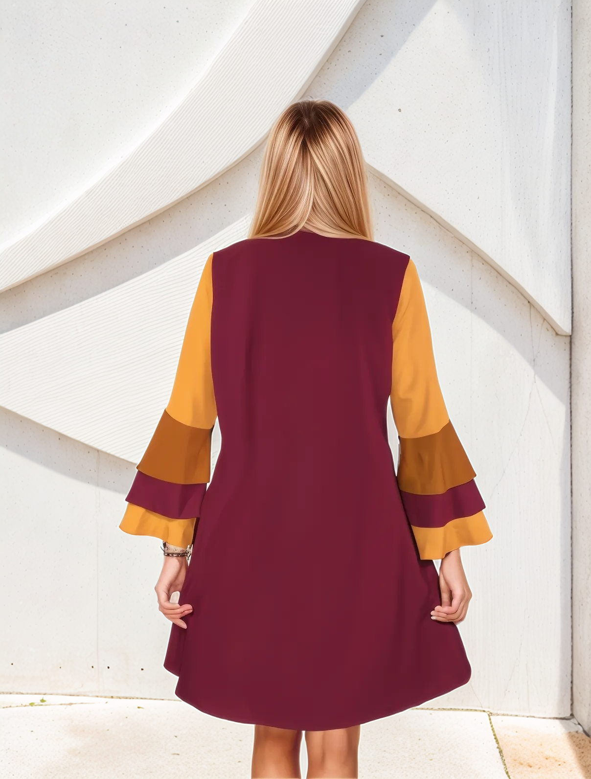 Renai Color Block Bell Sleeve Dress