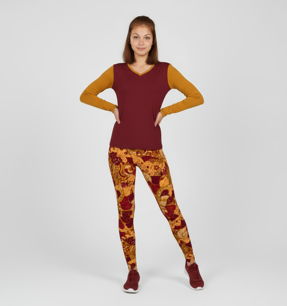 Renai Color Block V-neck Long Sleeve Tee