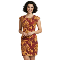 Renai Tee Tunic Tee Dress - Abstract Swirly Swirl Print Golden Brown Autumn Colors - Short Sleeve Contour Style - Retro Chic - Blissfully Brand