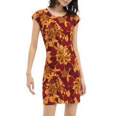 Renai Tee Tunic Tee Dress - Abstract Swirly Swirl Print Golden Brown Autumn Colors - Short Sleeve Contour Style - Retro Chic - Blissfully Brand