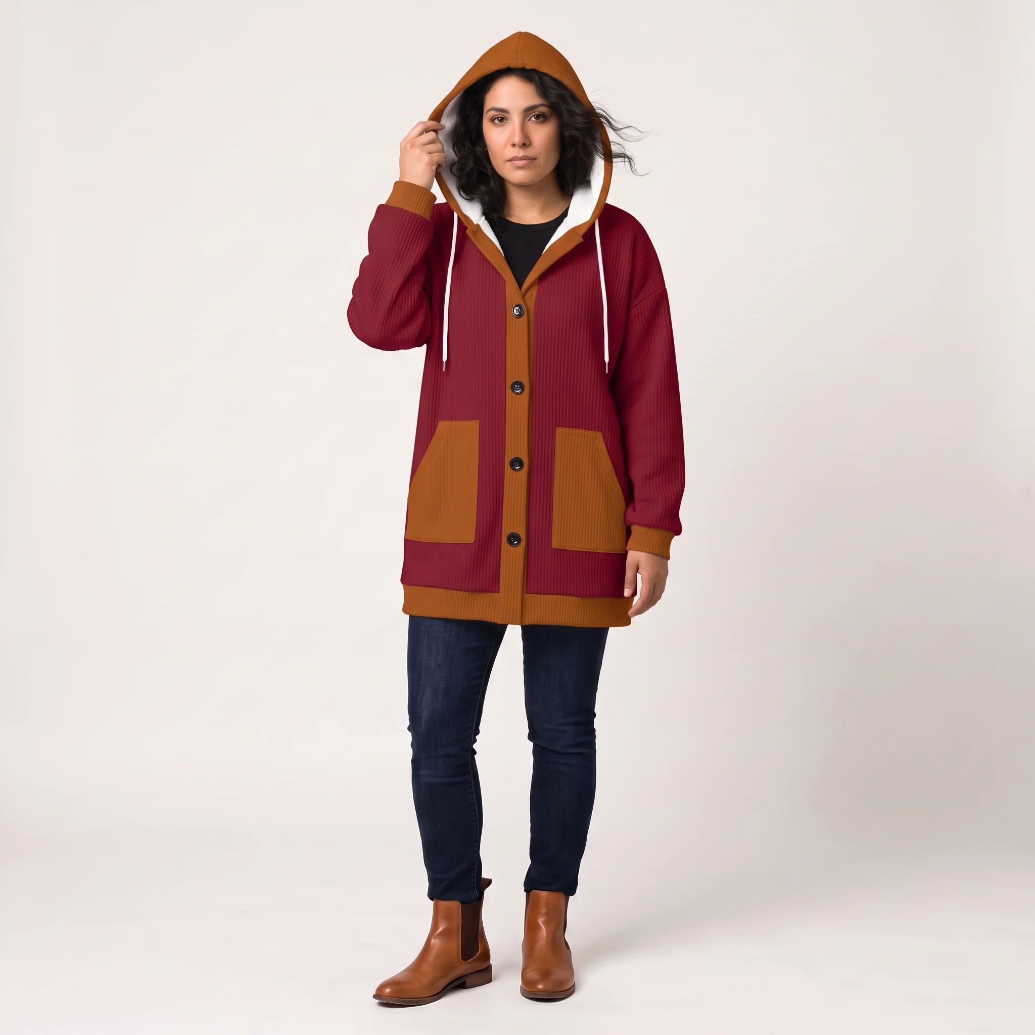 Renai Color Block Ribbed Knit Hooded Coatigan