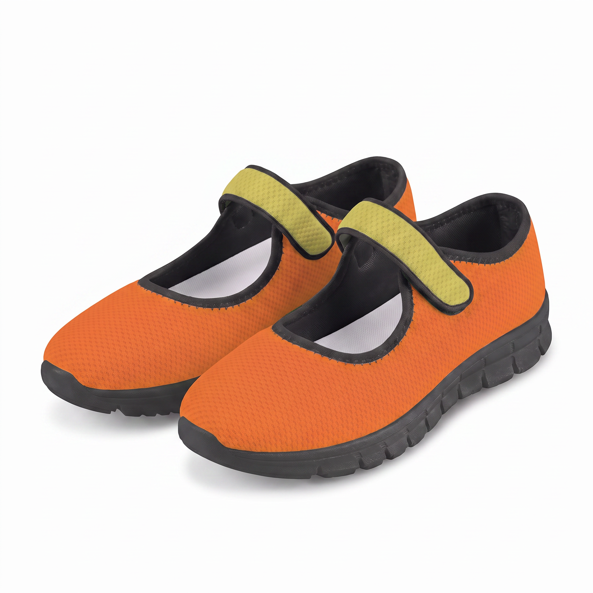 Rinas Mesh Duo Color Mary Janes in Trinidad Orange and Turmeric Green, comfort lightweight - Blissfully Brand
