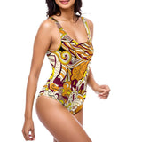 Sabi Scoop Neck Low Back One-Piece Swimsuit - Vibrant Psychedelic Retro Paisley Swirls Bold Funky Swimwear Red Yellow Orange Summer