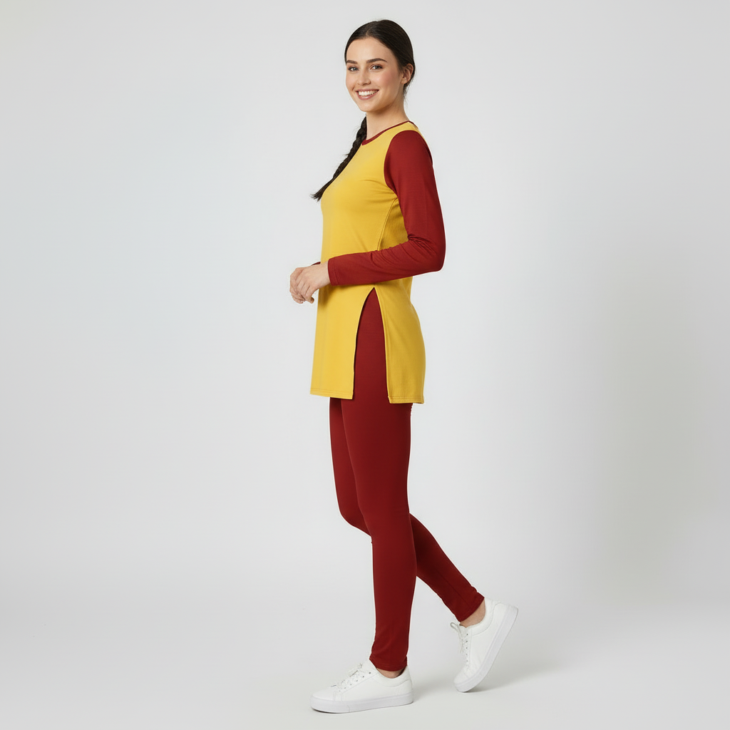 Safrana Color Series Side Split T-shirt & Leggings Set