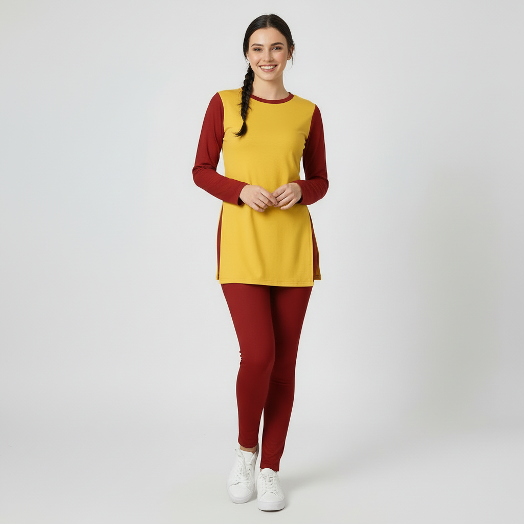 Safrana Color Series Side Split T-shirt & Leggings Set
