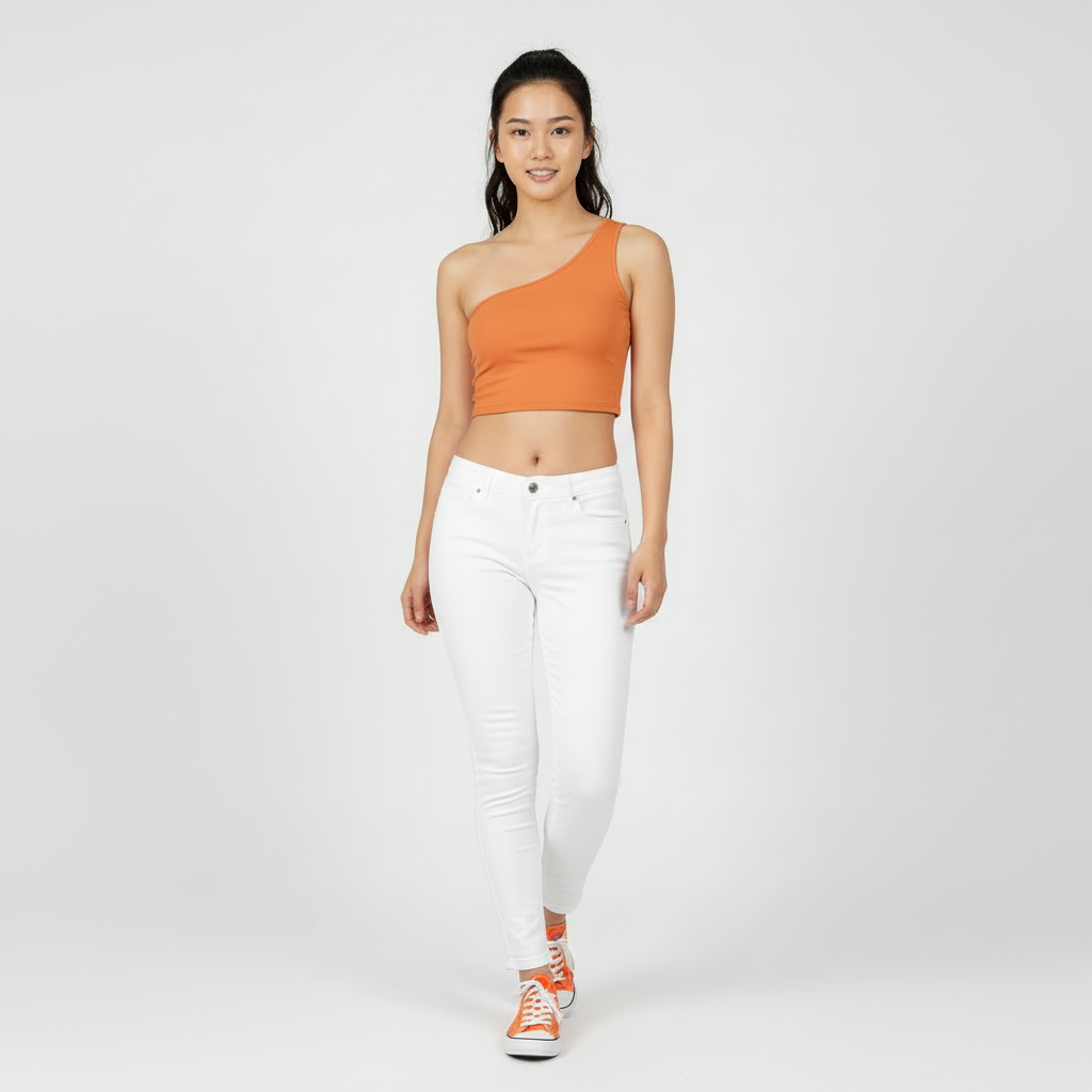 Safrana Series Orange One-Shoulder Cropped Top