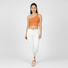 Safrana Series Orange One-Shoulder Cropped Top
