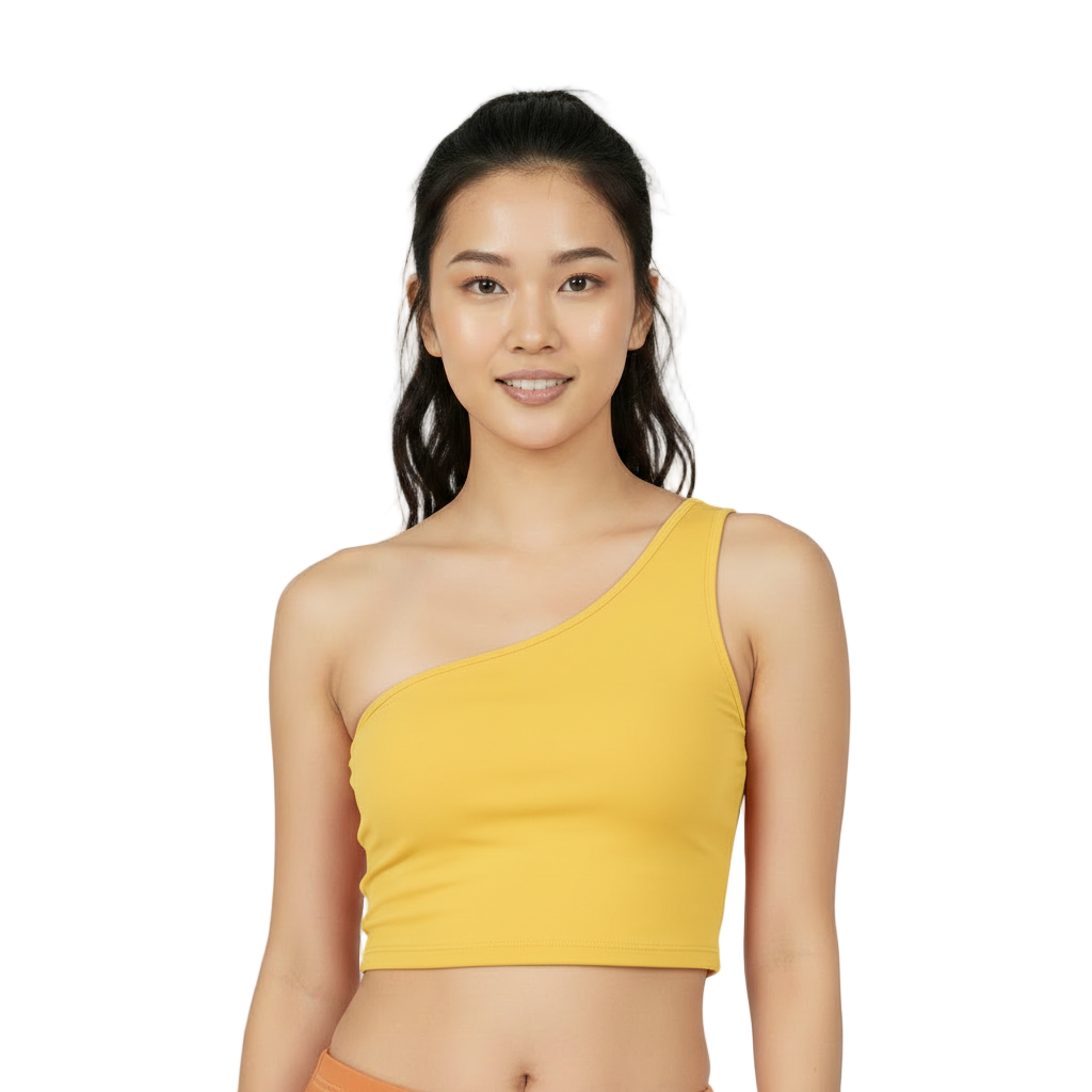 Safrana Series Yellow One-Shoulder Cropped Top - Athleisure Casual tops - Blissfully Brand
