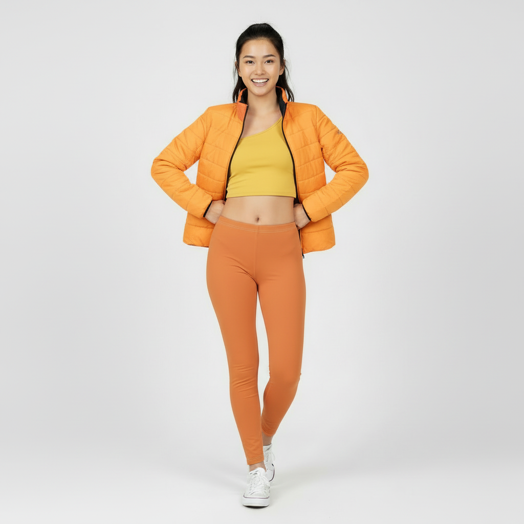 Safrana Series Orange Stand Collar Lightweight Puffer Jacket