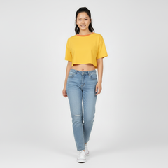 Safrana Series Yellow Cropped Drop Shoulder Tee
