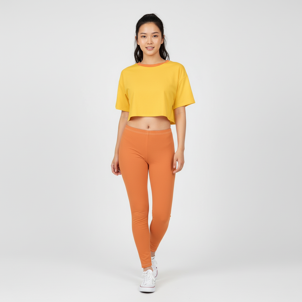 Safrana Series Yellow Cropped Drop Shoulder Tee