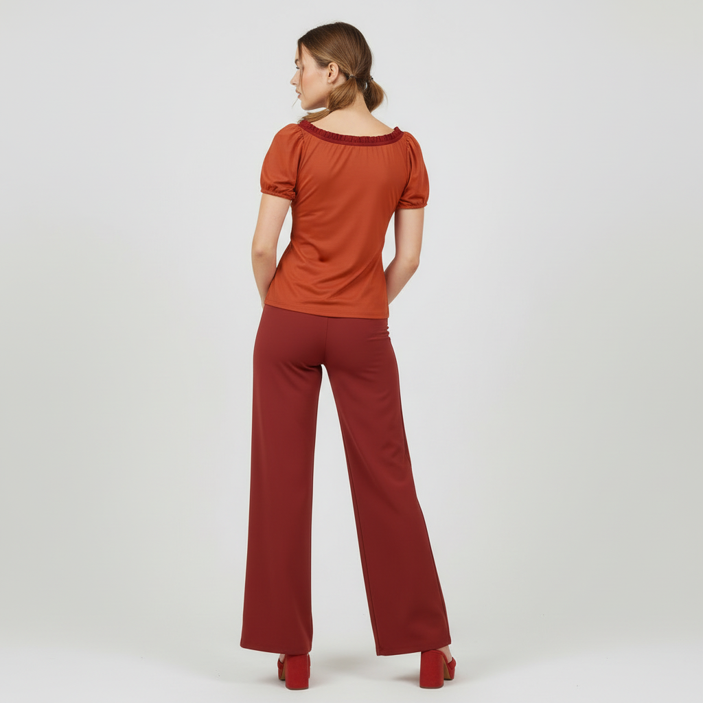 Safrana Series Dark Red Wide Leg Pants
