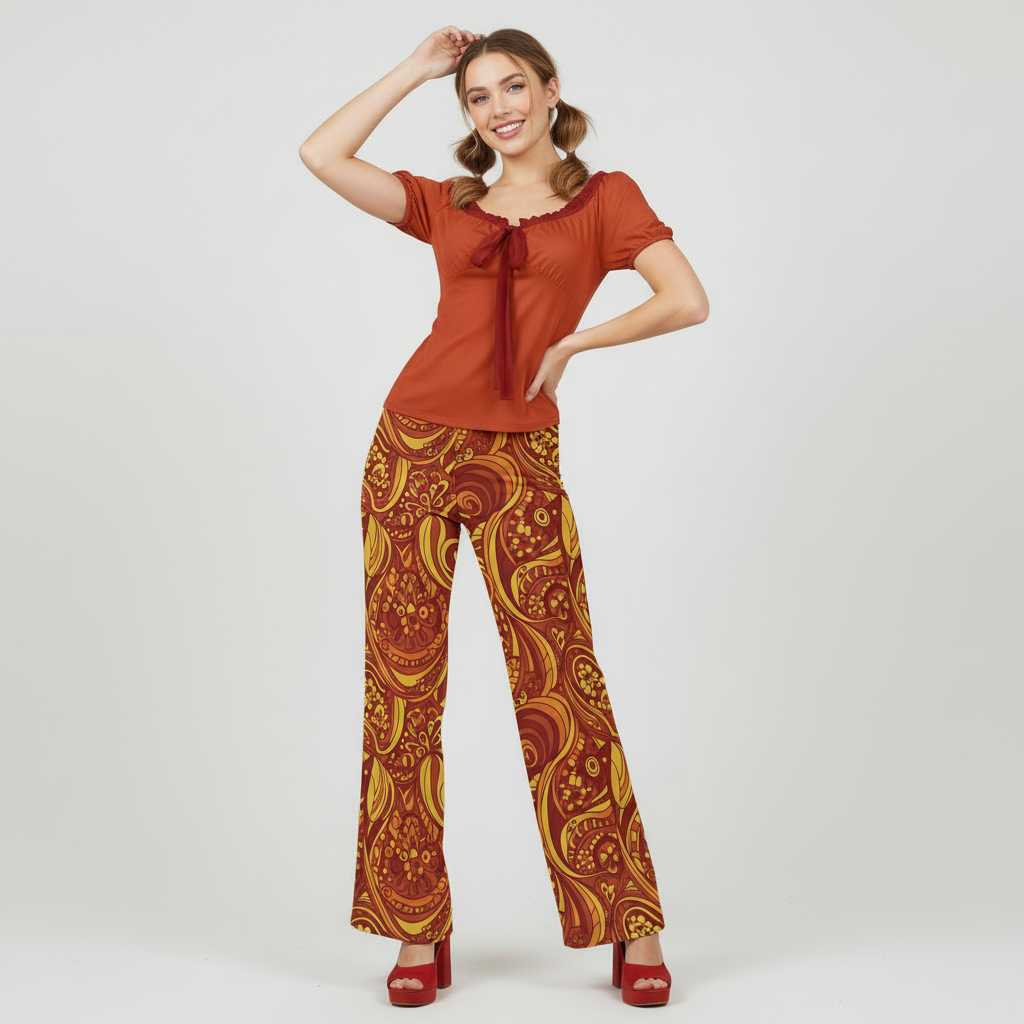 Safrana Series Red Puff Sleeve Pleated Top