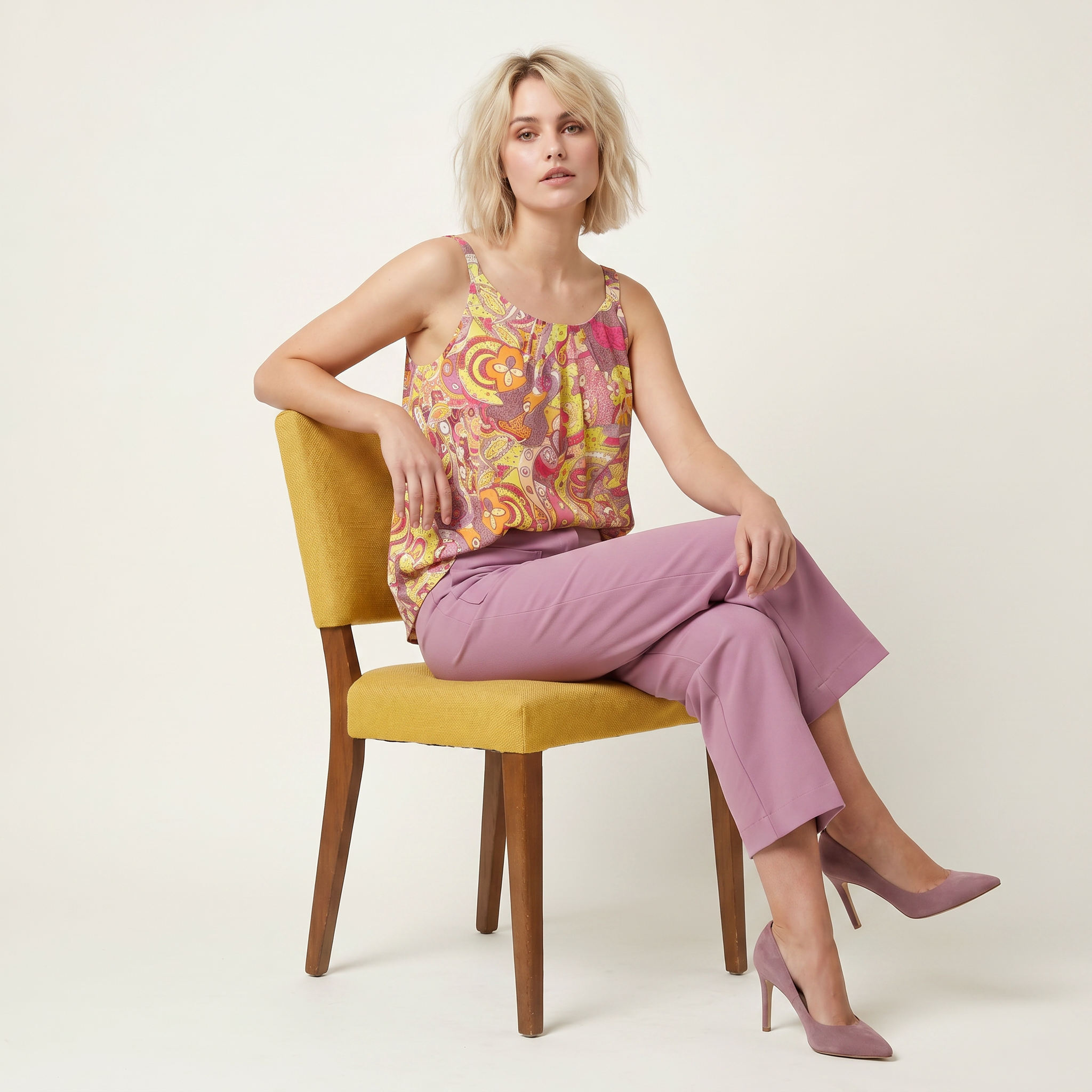 Semia Purple High Waist Flare Cropped Pants