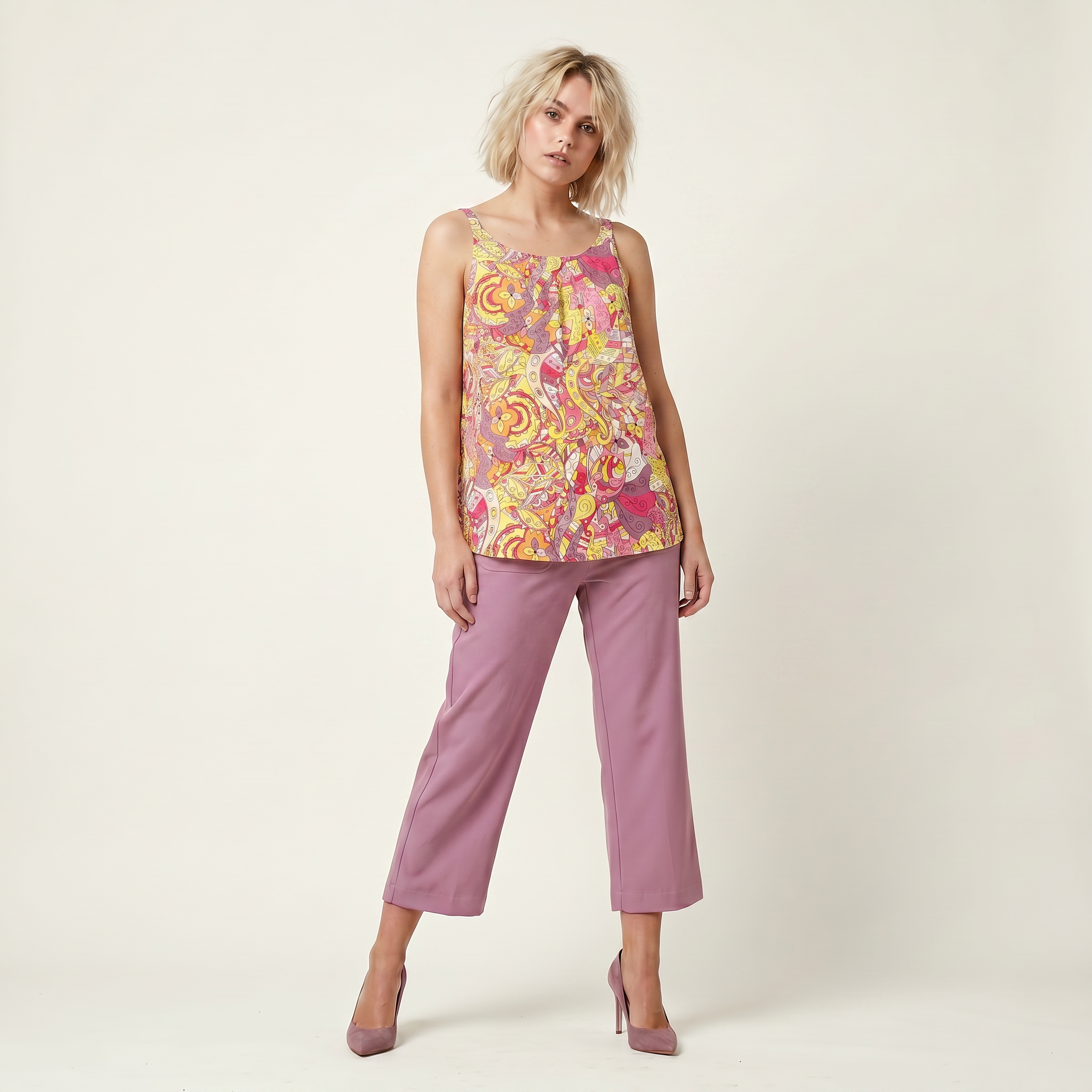 Semia Purple High Waist Flare Cropped Pants
