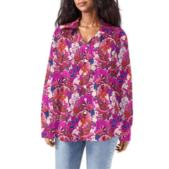 Vibrant Sameria print button down shirt with colorful paisley pattern in pink, purple and coral - Retro Psychedelic Boho Chic - Blissfully Brand