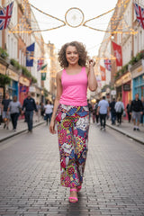 Sechia Print Palazzo Pants - Colorful Wide Leg Bohemian Style Retro Chic - Psychedelic Flower Power print with vibrant colors - Statement fashion - Profonde by Blissfully Brand